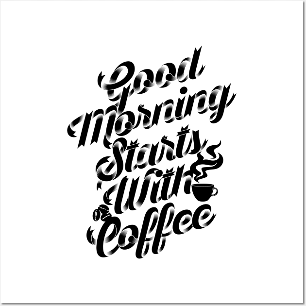 Good morning stars with coffee, coffee slogan white letters Wall Art by Muse